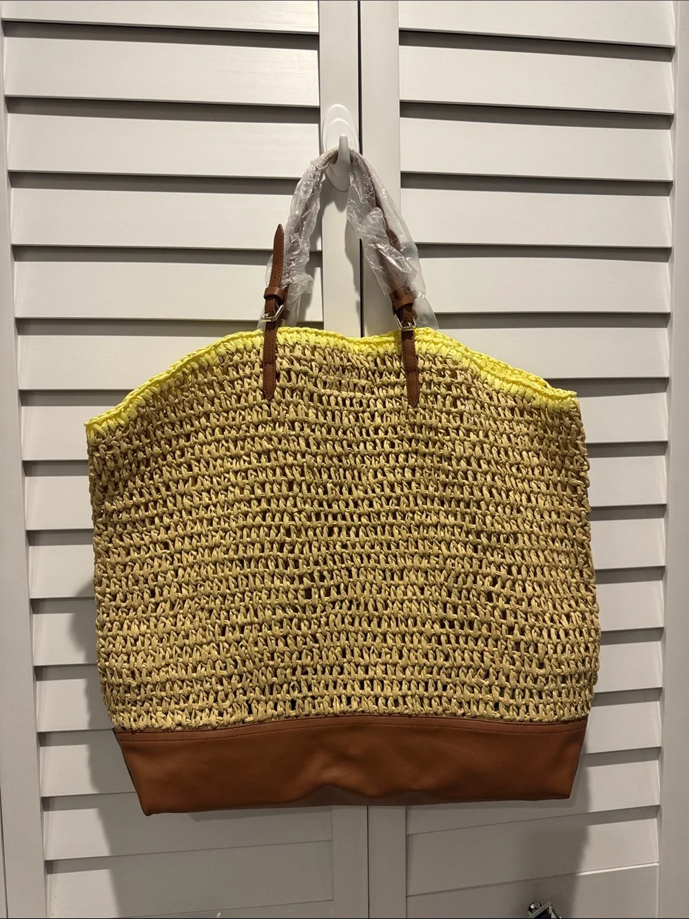 Ann Taylor NWT Yellow Woven Tote with Brown Base and Tassel